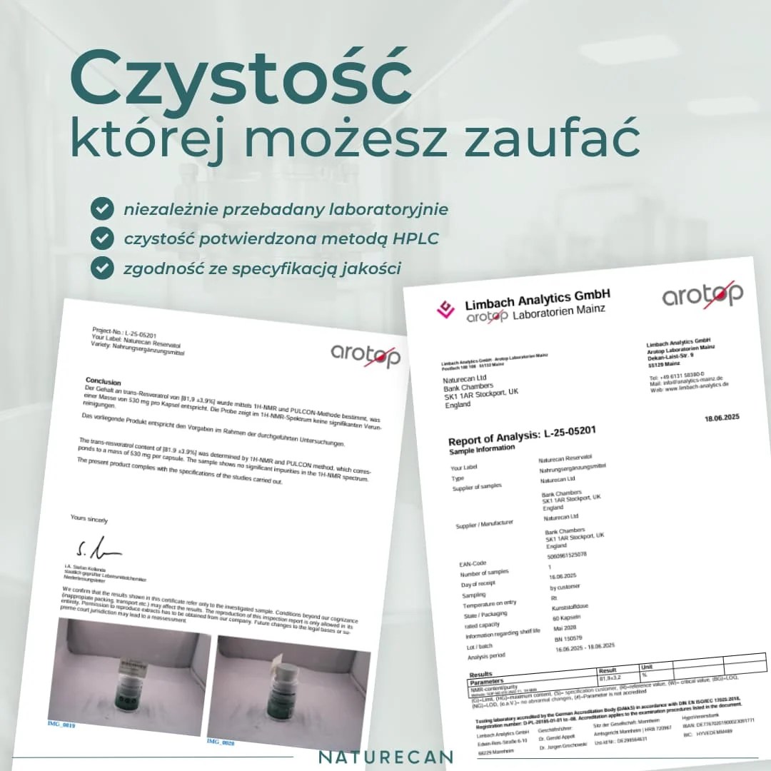 Trans-resweratrol Naturecan przebadany laboratoryjnie i sprawdzony metodą HPLC